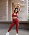 High-waisted leggings for women with no front seams, leggings for the gym, yoga and pilates in cherry red, deep red