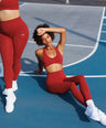 High-waisted leggings for women with no front seams, leggings for the gym, yoga and pilates in cherry red, deep red