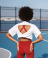 Oversized crop top with open back design. Oversized Crop Top for gym, yoga and pilates